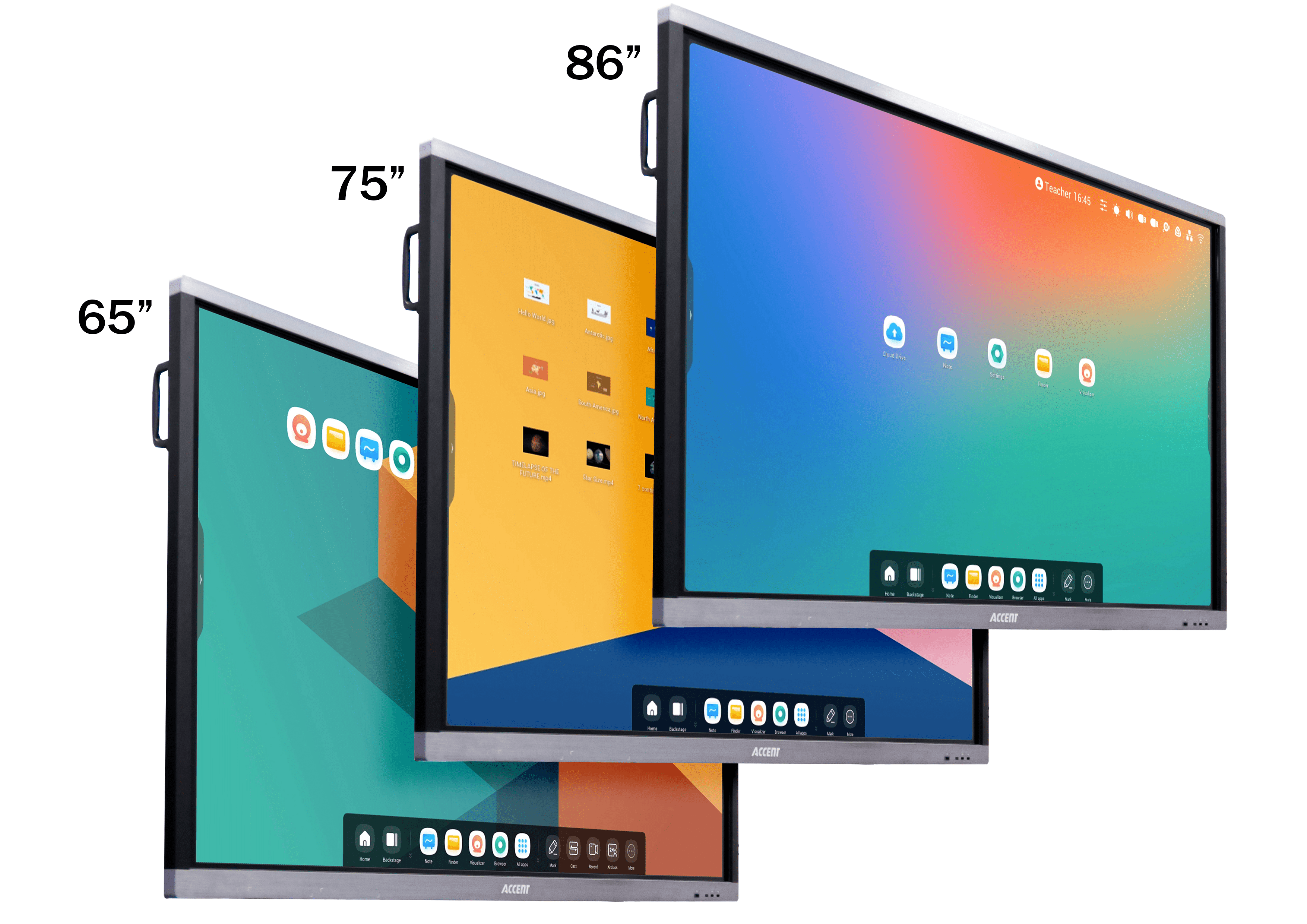 Dimensions du tableau intéractif Accent: 65", 75" et 86"